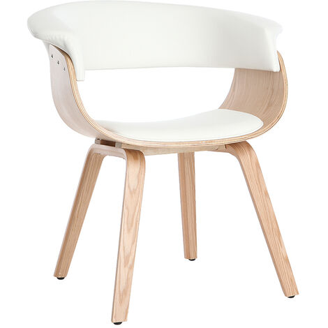 Miliboo – Chaise scandinave blanche et bois clair avec accoudoirs – Assise galbée en polyuréthane – Dimensions L69 x P57 x H78 cm – Confortable et design (1/5)