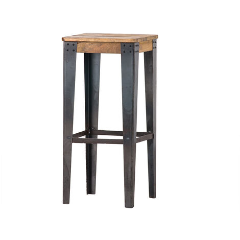 Tabouret de bar industriel acier et bois manguier massif H75 cm MADISON (1/4)