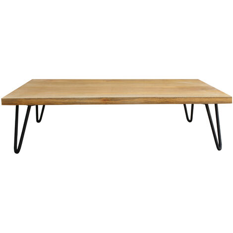Miliboo – Table basse rectangulaire fixe en manguier massif et métal noir – L117 x P80 x H30 cm – Pieds en épingle pour style industriel (1/6)