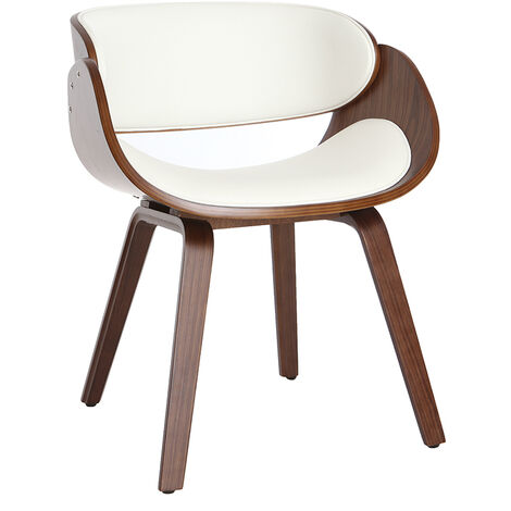 Miliboo – Chaise scandi-rétro blanche et bois noyer – Dossier en contreplaqué – Accoudoirs confortables – Montage simple – Dimensions L58 x P53 x H76 cm (1/5)