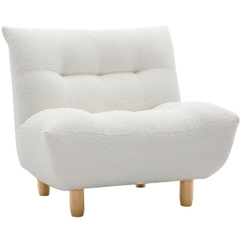 Fauteuil scandinave en tissu effet laine bouclée blanc et bois clair YUMI