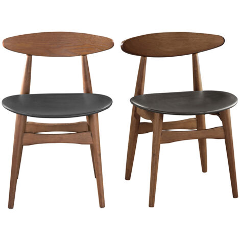 Miliboo – Lot de 2 chaises vintage en bois foncé et noir – Dimensions L52.5 x P50 x H74 cm – Revêtement polyuréthane – Pieds en hévéa massif (1/6)