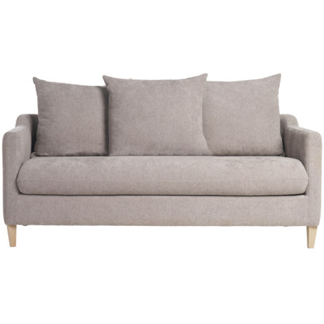 Canapé convertible scandinave 3 places en tissu effet velours gris et bois clair LOUISE (1/5)