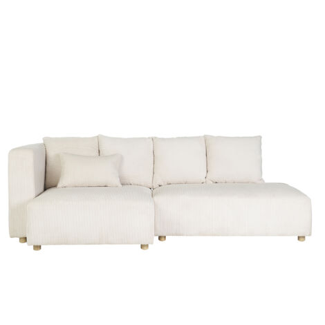 Miliboo – Canapé d'angle gauche 3 places en velours côtelé beige – Piètement en bois massif – Dimensions L229 x P91-125 cm – Confort cocooning (1/5)