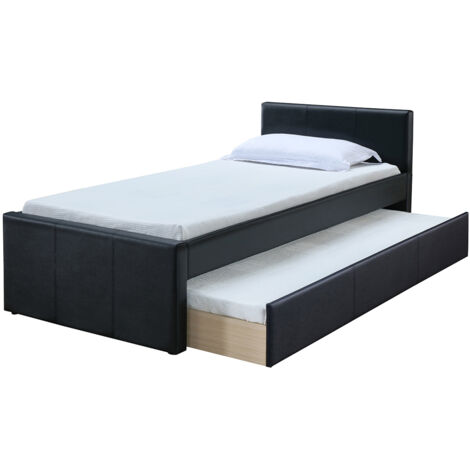 Miliboo – Lit gigogne noir mat 90x190 cm – Cadre en panneaux de fibres de bois – Sommier à lattes en bois – Hauteur max matelas 20 cm