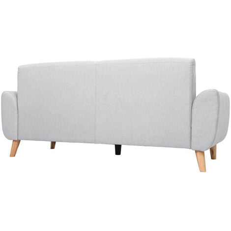 Canapé scandinave 3 places en tissu gris clair et bois clair EKTOR