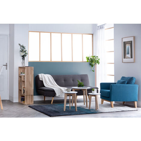 Canapé scandinave 3 places en tissu blanc cassé et bois clair