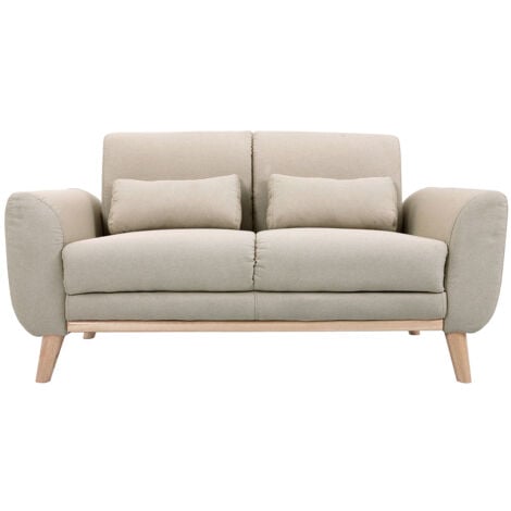 Canapé scandinave 2 places en tissu beige et bois clair EKTOR