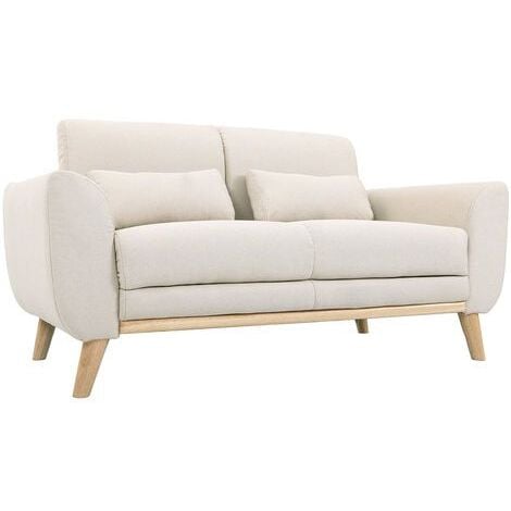 Canapé scandinave 2 places en tissu beige et bois clair EKTOR