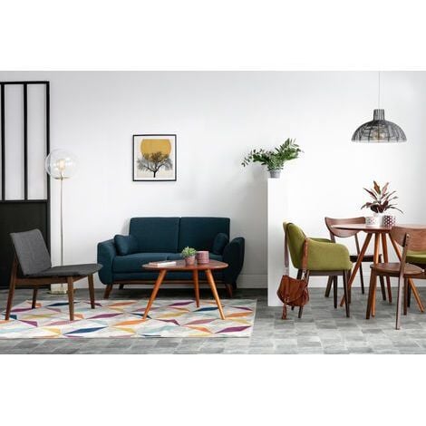 Canapé scandinave 2 places en tissu beige et bois clair EKTOR
