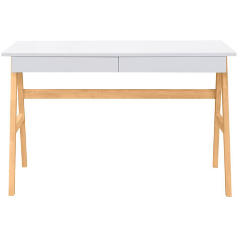 Bureau avec rangements 2 tiroirs scandinave blanc et bois clair chêne L120 cm BROOK (1/5)