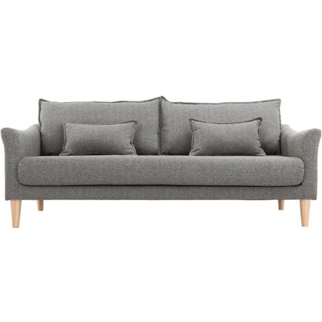 Canapé scandinave 3 places en tissu gris et bois clair KATE