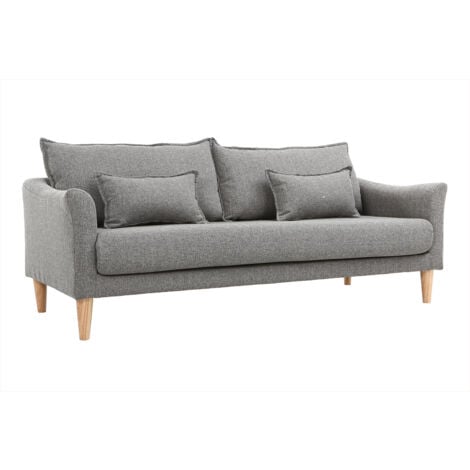 Canapé scandinave 3 places en tissu gris et bois clair KATE