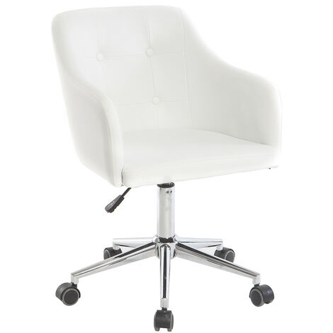 Miliboo – Chaise de bureau à roulettes blanche – Acier chromé – Accoudoirs mi-hauteur – Hauteur réglable 46-58 cm – Dimensions L51 x P58 x H77-89 cm