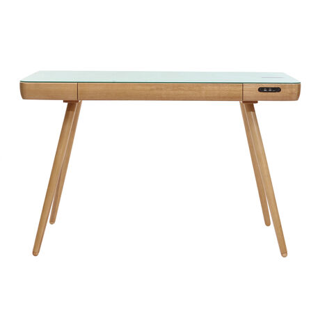 Bureau connecté multimédia avec tiroir en verre et bois clair L120 cm CLEVER (1/5)