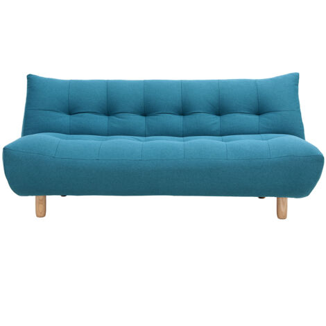 Miliboo – Canapé convertible scandinave 3 places en tissu bleu canard – Dossier inclinable – Dimensions L189 x P102 x H89 cm – Pieds en bois de chêne