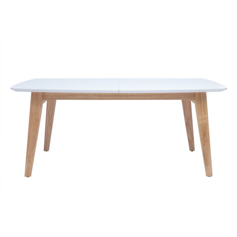 Miliboo – Table extensible rectangulaire en bois blanc et hévéa massif – Rallonges intégrées L180-230 cm – Design scandinave vintage