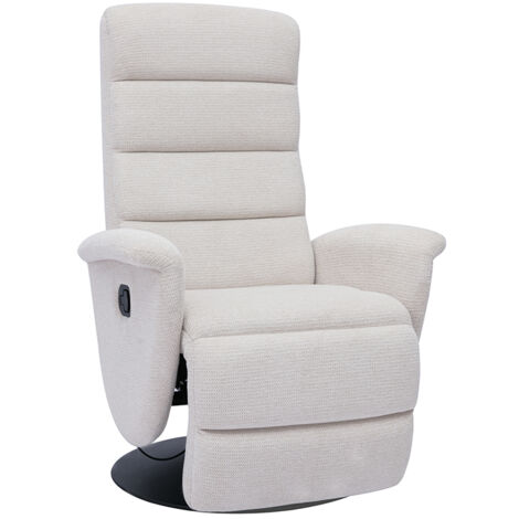 Miliboo – Fauteuil relax pivotant manuel en tissu chenille beige – Dossier inclinable 143° – Repose-pieds synchronisé – Confort mousse 24 kg/m³