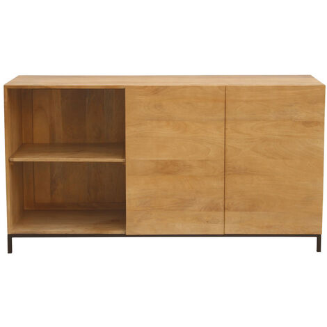 Buffet industriel en bois manguier massif et métal noir 2 portes L145 cm YPSTER (1/5)
