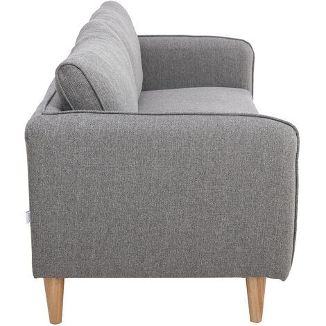 Canapé scandinave 3 places en tissu gris clair et bois clair KURT