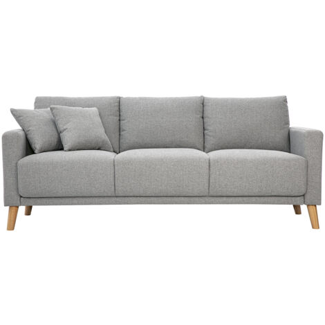 Miliboo – Canapé droit 3 places en tissu gris – Pieds compas en hévéa massif – Style scandinave moderne – Dimensions L193 x P77.5 x H80 cm (1/5)