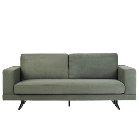Canapé design 3 places en tissu chenille vert kaki et métal noir LENNON (1/5)