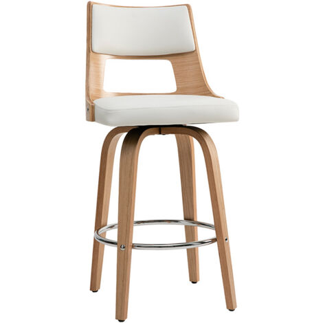 Miliboo – Tabouret de bar scandinave pivotant blanc et bois clair – Dossier incurvé rembourré – Hauteur d'assise 69 cm – Poids max 120 kg