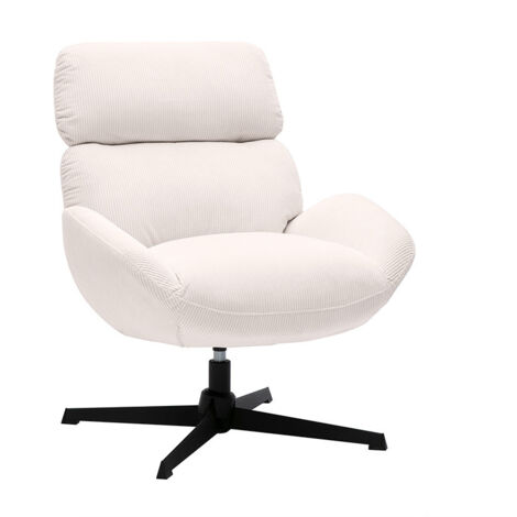 Fauteuil pivotant en tissu velours côtelé écru et métal noir KLEM (1/5)