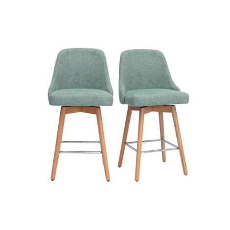 Miliboo – Tabourets de bar scandinaves pivotants 360° – Tissu velours texturé vert céladon – Bois hêtre massif – Hauteur d'assise 65 cm – Lot de 2 (1/5)