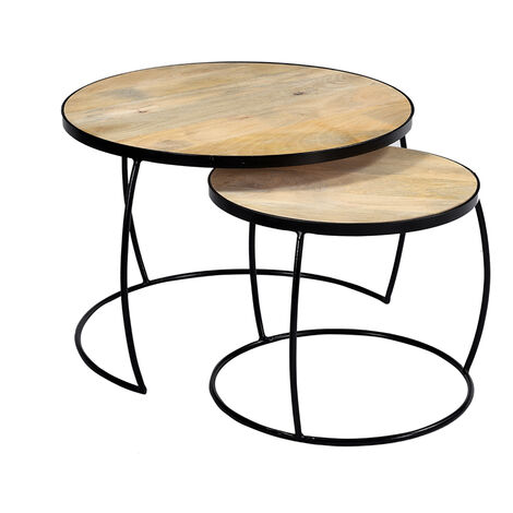 Tables basses gigognes rondes bois manguier massif (lot de 2) BARREL
