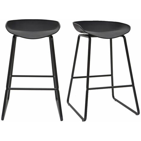Miliboo – Lot de 2 tabourets de bar noirs H65 cm – Assise en polypropylène – Pied en métal – Design minimaliste pour cuisine et séjour (1/5)