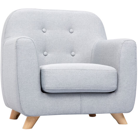 Miliboo – Fauteuil enfant scandinave en tissu gris clair – Piètement en hévéa massif – Dimensions L57 x P47.5 x H57 cm – Confort optimal pour les tout-petits (1/5)