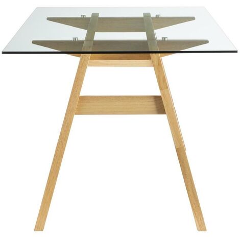 Table à manger design en verre transparent et bois clair L160 cm BACCO