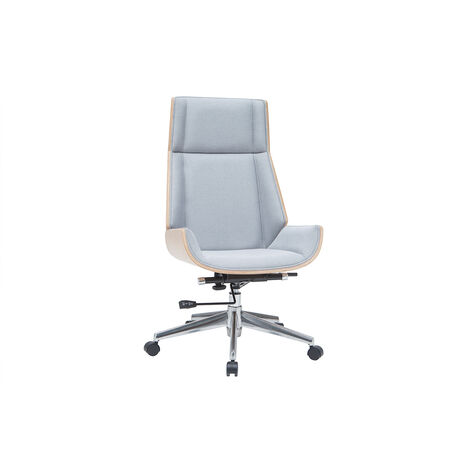 Fauteuil de bureau de direction design en tissu gris clair, bois clair et acier chromé CURVED (1/5)