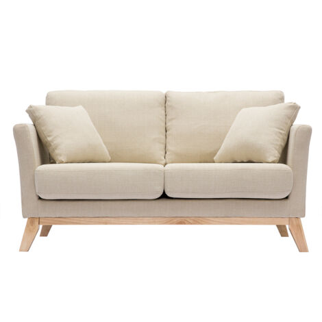 Miliboo – Canapé scandinave déhoussable 2 places en tissu beige – Dimensions L140 x P82 x H82 cm – Confort optimal avec coussins déhoussables