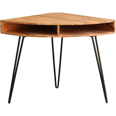 Bureau d'angle avec rangements bois massif et métal noir L75 cm