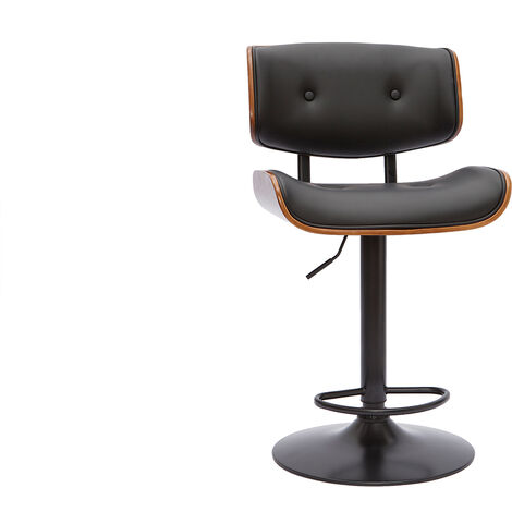 Miliboo – Tabouret de bar réglable pivotant 360° noir et bois foncé – Hauteur d'assise ajustable 65-87 cm – Détails capitonnés – Design contemporain (1/5)