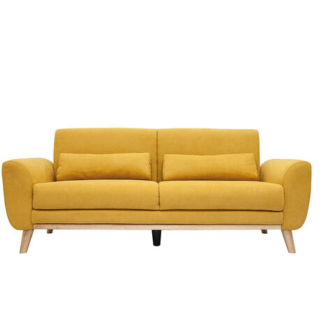 Miliboo – Canapé droit 3 places en velours jaune moutarde – Piètement en hévéa massif – Dimensions L185 x P76 x H79 cm – Assise confortable (1/5)