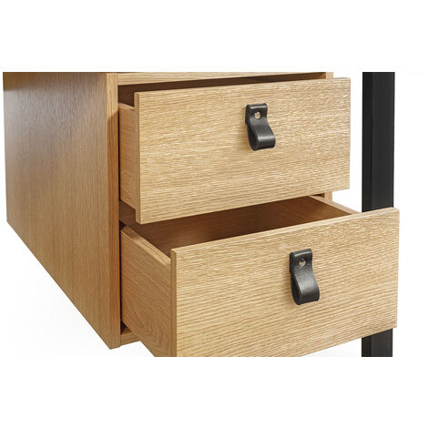 Bureau avec rangements 2 tiroirs bois clair chêne et métal noir