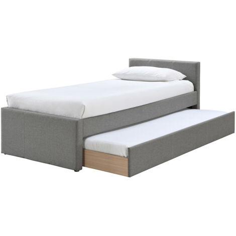 Miliboo – Lit gigogne en tissu gris 90x190 cm – Structure en hévéa – Revêtement 100% polyester – Couchage 2 places occasionnel