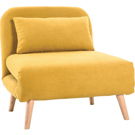 Miliboo – Fauteuil convertible scandinave en tissu velours jaune moutarde – Structure en eucalyptus – 5 positions d'inclinaison – Dimensions L74.5 x P82.5 x H78 cm