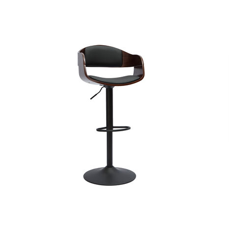 Tabouret de bar design réglable noir et bois foncé EUSTACHE (1/5)