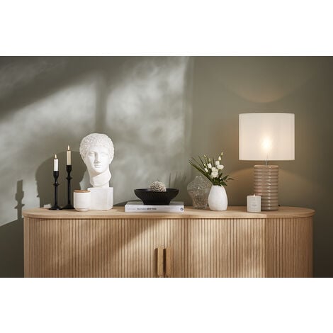 Lampe design porcelaine beige avec abat-jour coton - Naturel