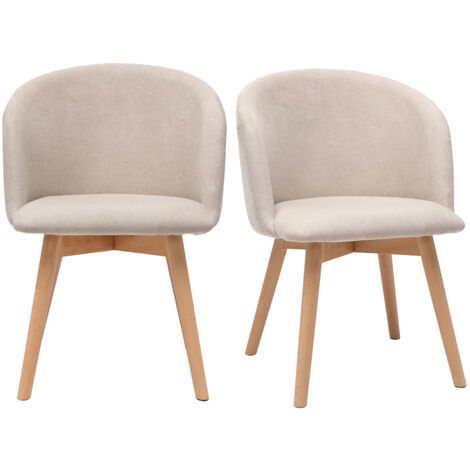 Miliboo – Lot de 2 chaises scandinaves en tissu velours beige – Pieds en hêtre massif – Dossier enveloppant – Assise moelleuse 47cm (1/5)