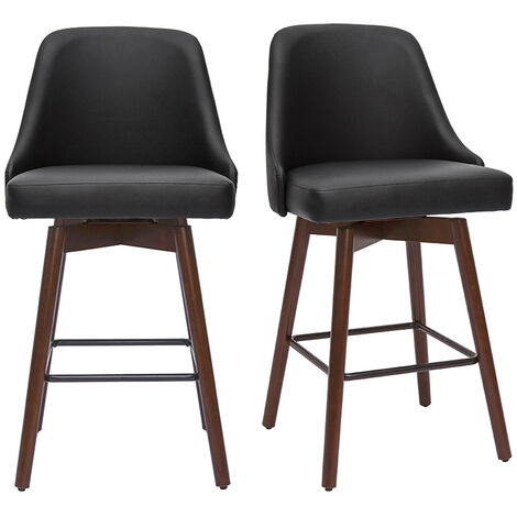 Tabourets de bar design pivotants 360° noir et noyer H65 (lot de 2) HASTA