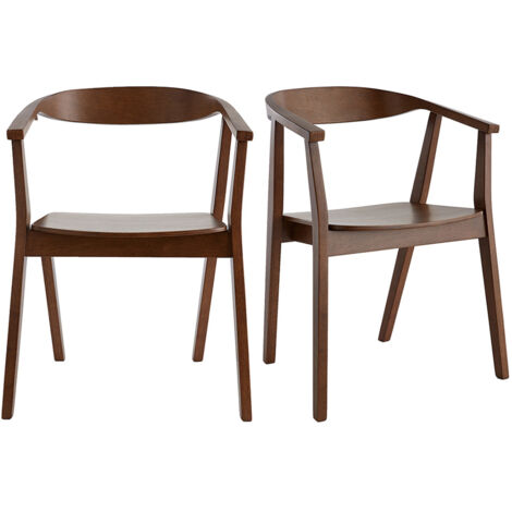 Miliboo – Chaises scandinaves en bois foncé – Lot de 2 – Structure en contreplaqué hévéa teinté noyer – Dossier circulaire et accoudoirs