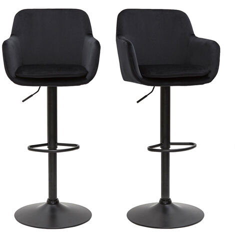 Tabourets de bar réglables en velours noir et métal (lot de 2) AMIKA