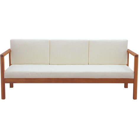 Canapé de jardin 3 places en bois massif et coussins déhoussables beige naturel L190 cm AKIS (1/5)