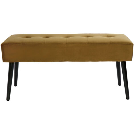 Banc design capitonné en tissu velours bronze et métal noir L96 cm GUESTA