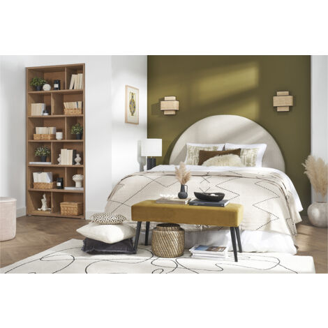 Banc design capitonné en tissu velours bronze et métal noir L96 cm GUESTA
